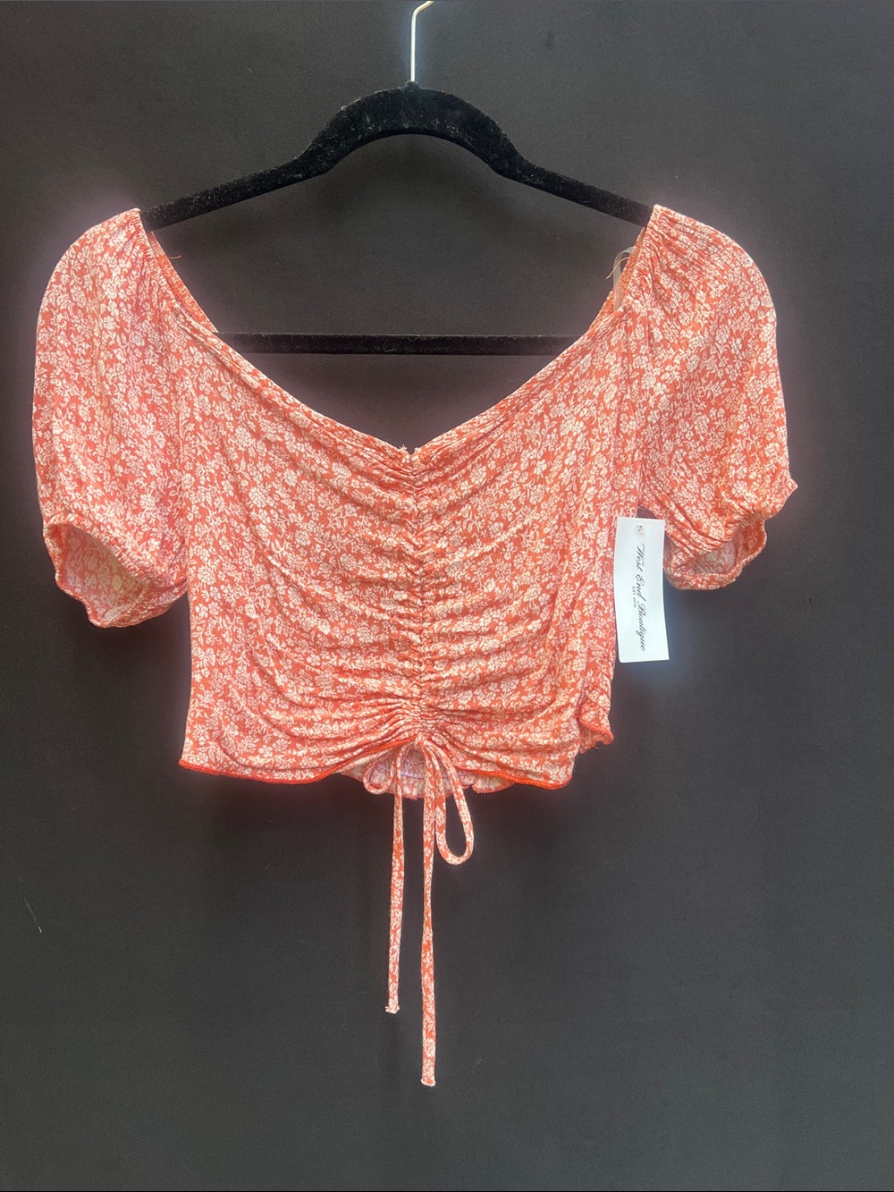 Ruched Floral Crop Top in Coral